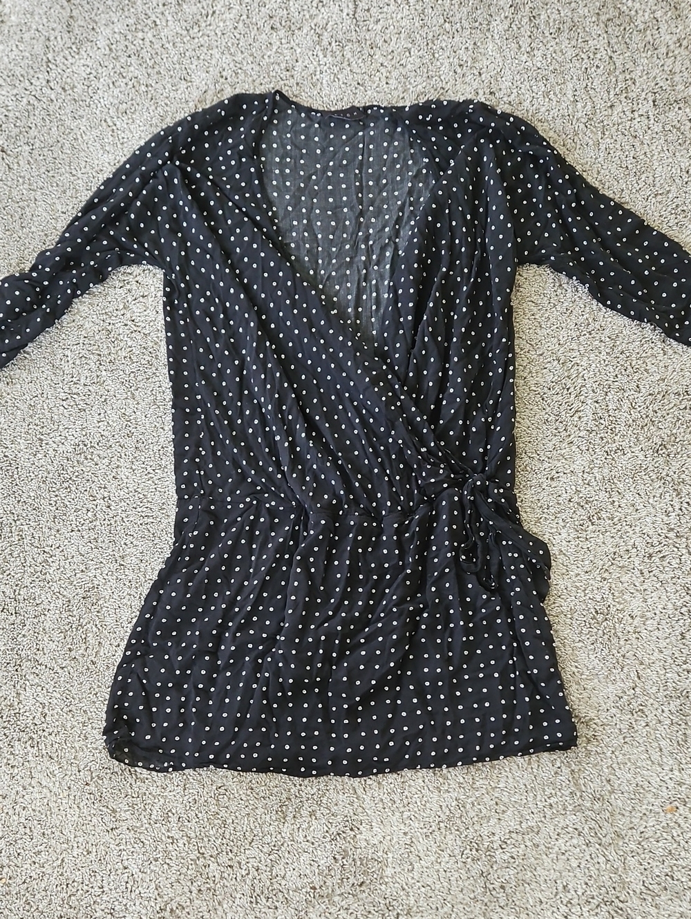 Hatch Black Polka Dot Mini Wrap Dress with Tie Waist 2